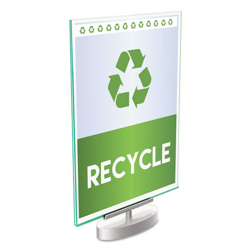 Image of deflecto® 691590 Superior Image Swivel Sign Holder w/Green Edge, 8.5 x 11 Insert, Silver Base