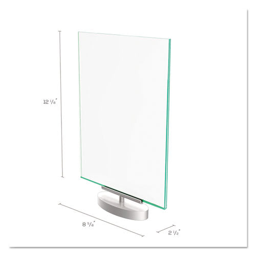 Image of deflecto® 691590 Superior Image Swivel Sign Holder w/Green Edge, 8.5 x 11 Insert, Silver Base