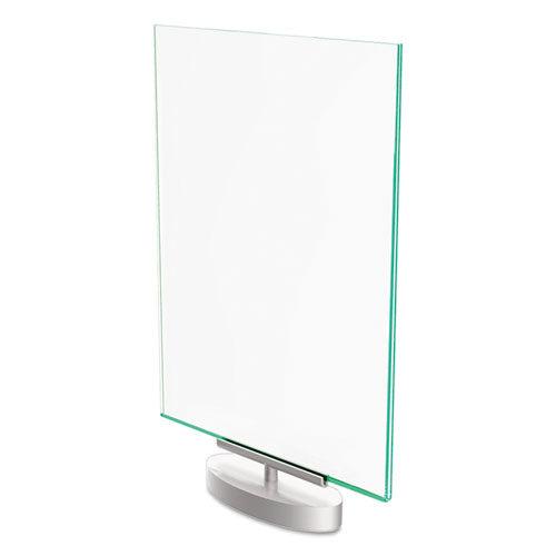 Image of deflecto® 691590 Superior Image Swivel Sign Holder w/Green Edge, 8.5 x 11 Insert, Silver Base