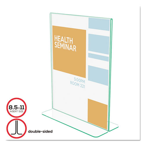 Image of deflecto® 5991790 Superior Image Premium Green Edge Sign Holders, 8.5 x 11 Insert, Clear/Green