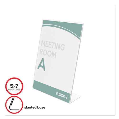 Image of deflecto® DEF590301 Superior Image Slanted Sign Holder, Portrait, 5 X 7 Insert, Clear