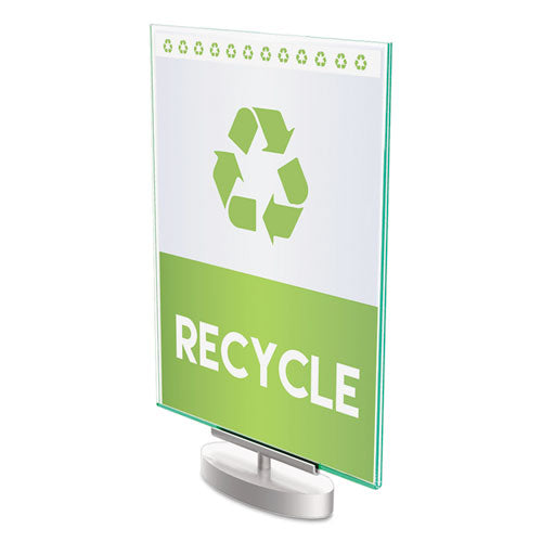 Image of deflecto® 691590 Superior Image Swivel Sign Holder w/Green Edge, 8.5 x 11 Insert, Silver Base