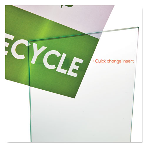 Image of deflecto® 691590 Superior Image Swivel Sign Holder w/Green Edge, 8.5 x 11 Insert, Silver Base