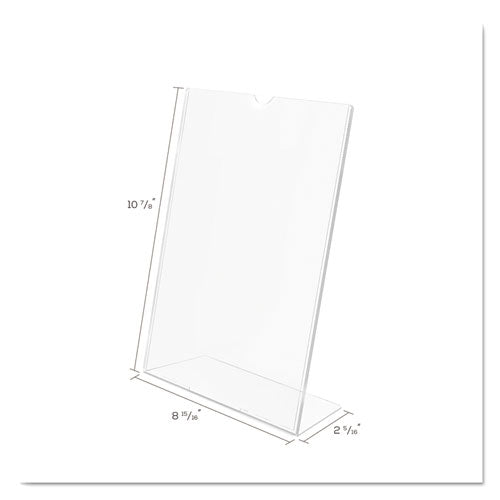 Image of deflecto® DEF590101 Superior Image Slanted Sign Holder, Top Loading, Portrait, 8.5 x 11 Insert, Clear