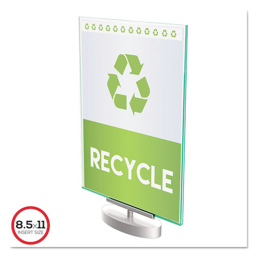 Image of deflecto® 691590 Superior Image Swivel Sign Holder w/Green Edge, 8.5 x 11 Insert, Silver Base