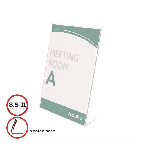 Image of deflecto® DEF590101 Superior Image Slanted Sign Holder, Top Loading, Portrait, 8.5 x 11 Insert, Clear
