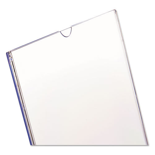 Image of deflecto® DEF590101 Superior Image Slanted Sign Holder, Top Loading, Portrait, 8.5 x 11 Insert, Clear