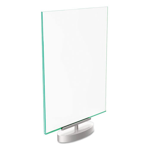 Image of deflecto® 691590 Superior Image Swivel Sign Holder w/Green Edge, 8.5 x 11 Insert, Silver Base