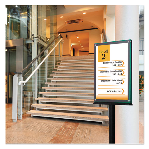 Image of deflecto® 692056 Double-Sided Magnetic Sign Display, 8.5 x 11 Insert, 56" Tall, Clear/Black