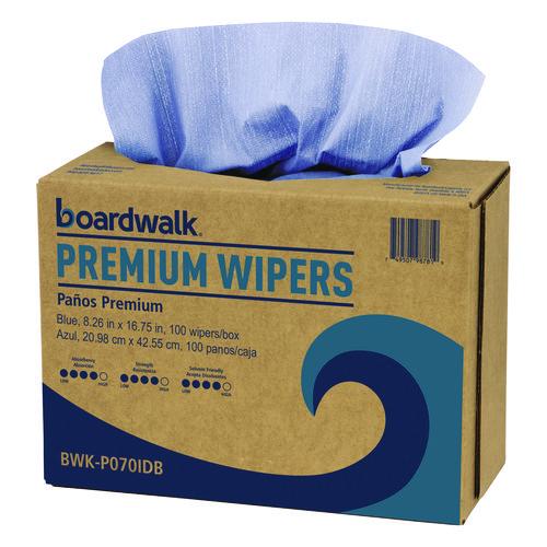 Image of Boardwalk® BWK-P070IDB Hydrospun Wipers, 8.26 x 16.75, Blue, 100 Wipes/Box, 10 Boxes/Carton