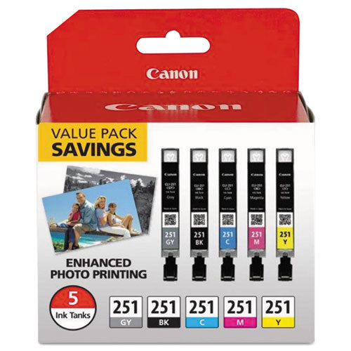 Image of Canon® 6513B011 6513b011 (cli-251) Ink, Black/cyan/gray/magenta/yellow