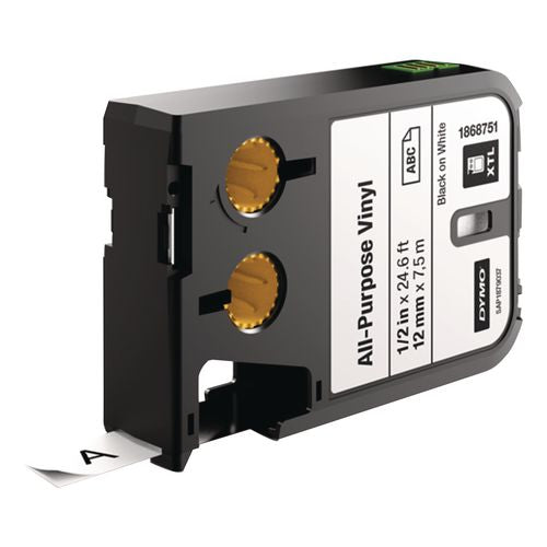 Image of DYMO® 1868751 Xtl All-Purpose Vinyl Labels, 0.5" X 24.6 Ft, White/black Print