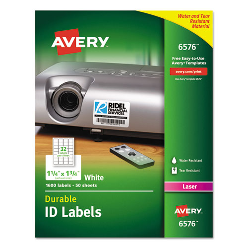 Image of Avery® 06576 Durable Permanent Id Labels With Trueblock Technology, Laser Printers, 1.25 X 1.75, White, 32/sheet, 50 Sheets/pack