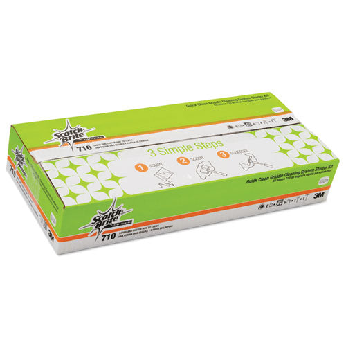 Image of Scotch-Brite PROFESSIONAL 710 Quick Clean Griddle Cleaning System Starter Kit, 4 X 5.24, Orange