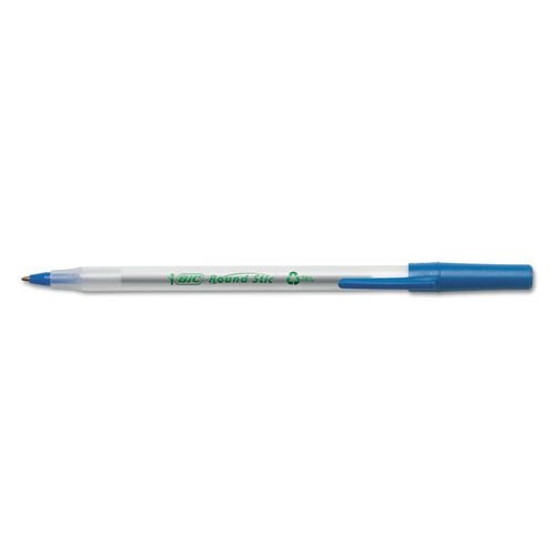 Image of BIC® GSME509BE Ecolutions Round Stic Ballpoint Pen Value Pack, Stick, Medium 1 Mm, Blue Ink, Clear Barrel, 50/pack