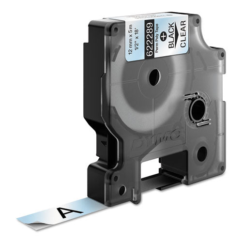 Image of DYMO® 622289 Rhino Permanent Vinyl Industrial Label Tape, 0.5" X 18 Ft, Clear/black Print