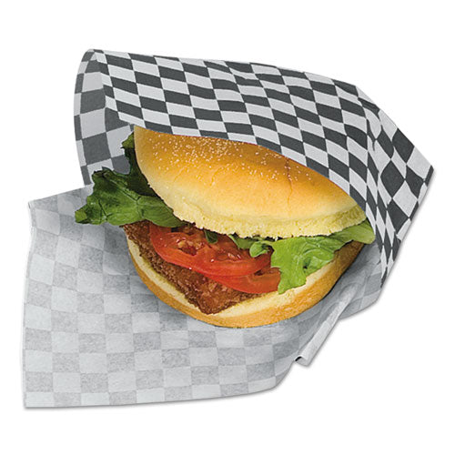 Image of Bagcraft P057800 Grease-Resistant Paper Wraps and Liners, 12" x 12", Black Check, 1000/Box, 5 Boxes/Carton