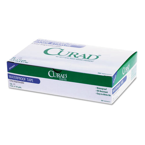 Image of Curad® NON260501 Waterproof Medical Tape, Polyethylene-Coated Cloth, 1" x 10 yds, White, 12/Box