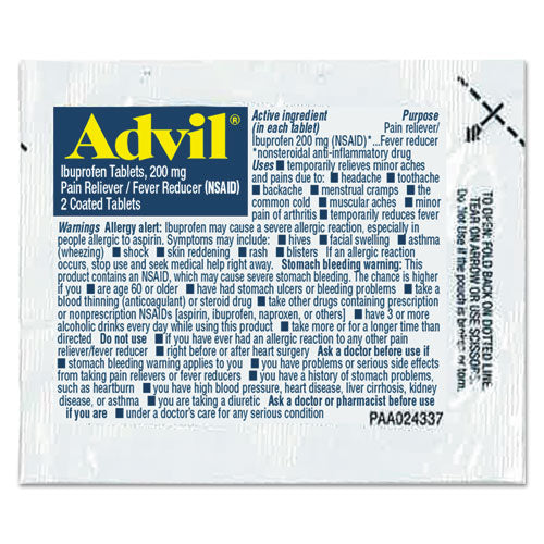 Image of Advil® 58030 Ibuprofen Tablets, 200 mg, Refill Pack, Two Tablets/Packet, 30 Packets/Box