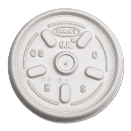 Image of Dart® 6JL Plastic Lids for Foam Containers, Vented, Fits 3.5 oz to 6 oz, White, 100/Pack, 10 Packs/Carton