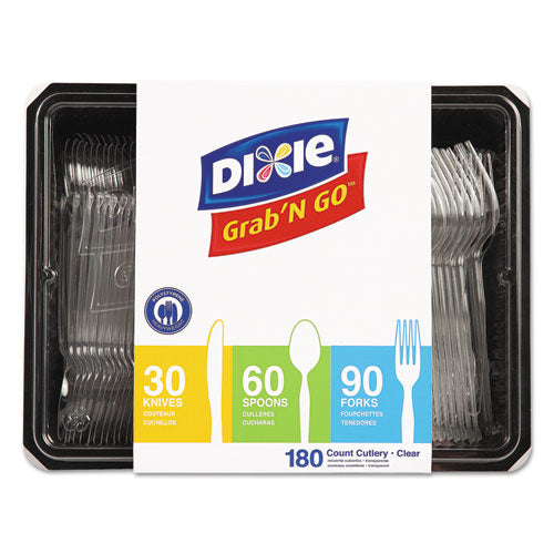 Image of Dixie® CH0369DX7 Heavyweight Polystyrene Cutlery, Fork/Knife/Spoon, Plastic, Clear, 180/Pack, 10 Packs/Carton