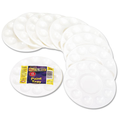 Image of Creativity Street® PAC5924 Round Plastic Paint Trays For Classroom, White, 10/pack