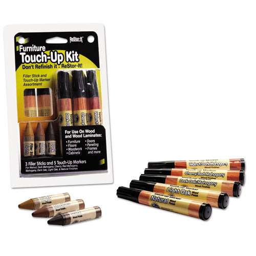 Image of Master Caster® 18000 ReStor-It Furniture Touch-Up Kit with (5) Woodgrain Markers, (3) Filler Sticks, 4.25 x 0.38 x 6.75