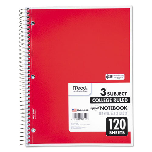 Image of Mead® 06710 Spiral Notebook, 3-Subject, Medium/College Rule, Randomly Assorted Cover Color, (120) 11 x 8 Sheets