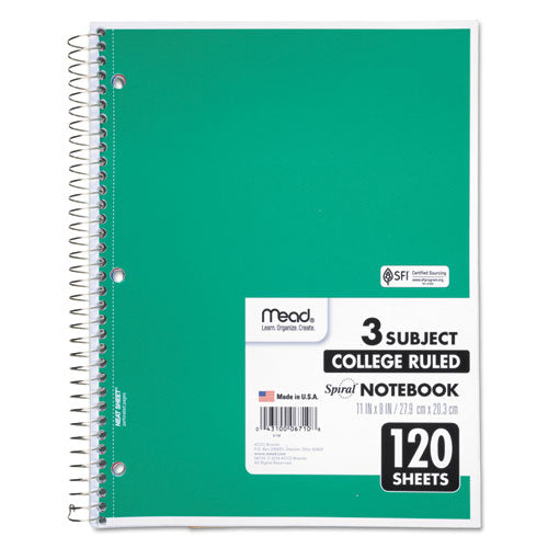 Image of Mead® 06710 Spiral Notebook, 3-Subject, Medium/College Rule, Randomly Assorted Cover Color, (120) 11 x 8 Sheets