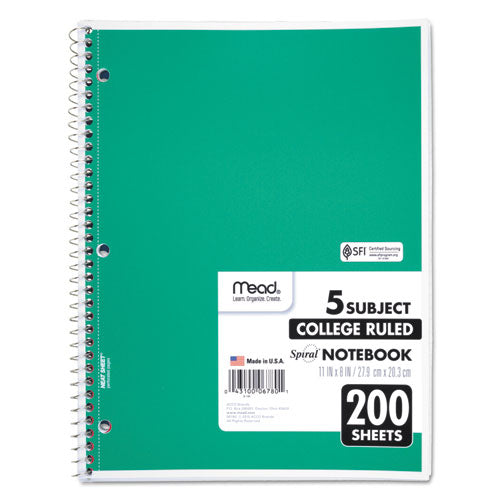 Image of Mead® 06780 Spiral Notebook, 5-Subject, Medium/College Rule, Randomly Assorted Cover Color, (200) 11 x 8 Sheets