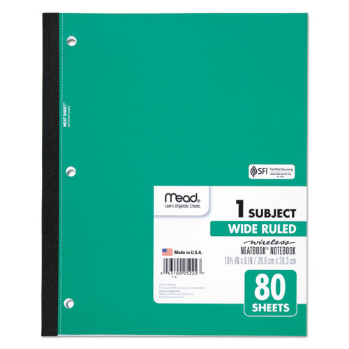Image of Mead® 05222 Wireless Neatbook Notebook, 1-Subject, Wide/Legal Rule, Randomly Assorted Cover Color, (80) 10.5 x 8 Sheets