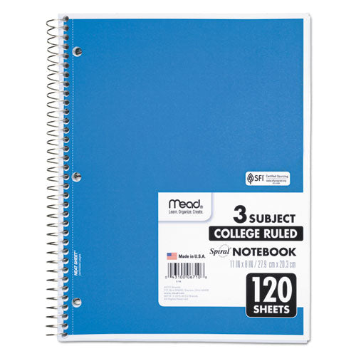 Image of Mead® 06710 Spiral Notebook, 3-Subject, Medium/College Rule, Randomly Assorted Cover Color, (120) 11 x 8 Sheets