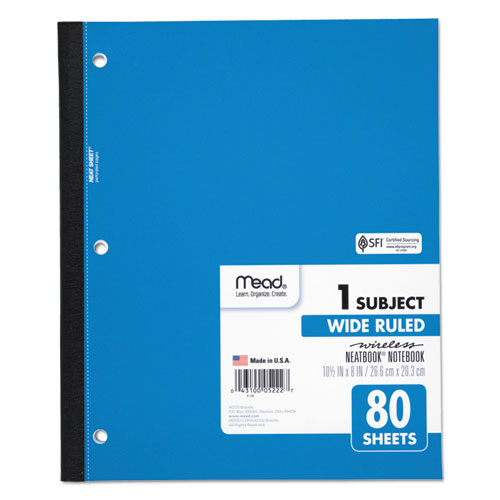 Image of Mead® 05222 Wireless Neatbook Notebook, 1-Subject, Wide/Legal Rule, Randomly Assorted Cover Color, (80) 10.5 x 8 Sheets