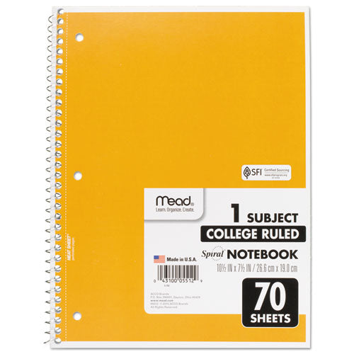 Image of Mead® 05512 Spiral Notebook, One-Subject, Medium/College Rule, Randomly Assorted Cover Color, (70) 10.5 x 7.5 Sheets