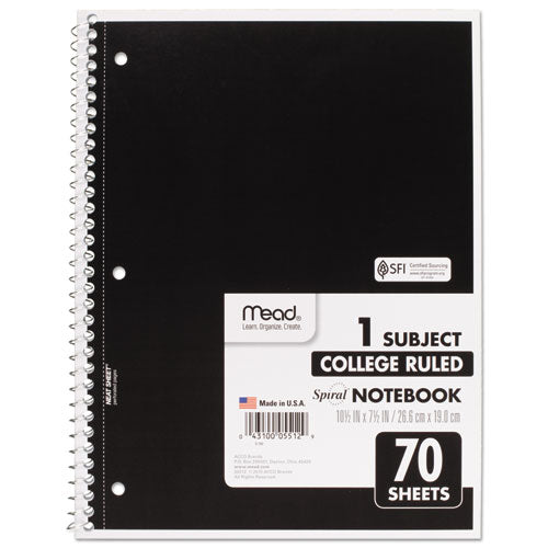 Image of Mead® 05512 Spiral Notebook, One-Subject, Medium/College Rule, Randomly Assorted Cover Color, (70) 10.5 x 7.5 Sheets