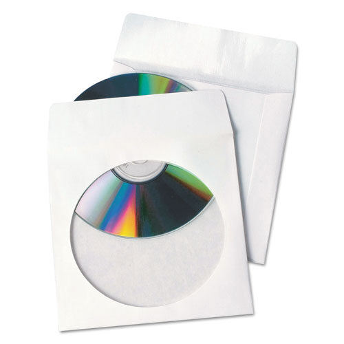 Image of Quality Park QUA77203 Tech-No-Tear Poly/Paper CD/DVD Sleeves, 1 Disc Capacity, White, 100/Box