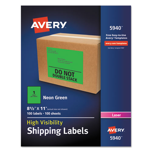 Image of Avery® 5940 High-Visibility Permanent Laser ID Labels, 8.5 x 11, Neon Green, 100/Box