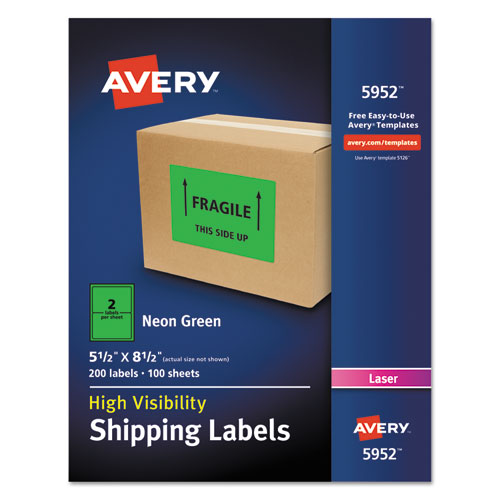 Image of Avery® 05952 High-Visibility Permanent Laser ID Labels, 5.5 x 8.5, Neon Green, 200/Box
