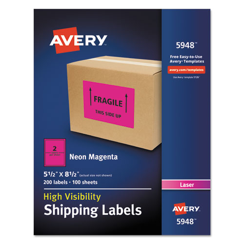 Image of Avery® 5948 High-Visibility Permanent Laser ID Labels, 5.5 x 8.5, Neon Magenta, 200/Box