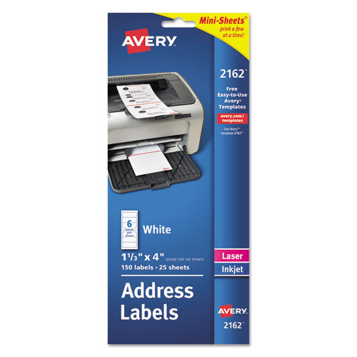 Image of Avery® 02160 Mini-Sheets Mailing Labels, Inkjet/laser Printers, 1 X 2.63, White, 8/sheet, 25 Sheets/pack