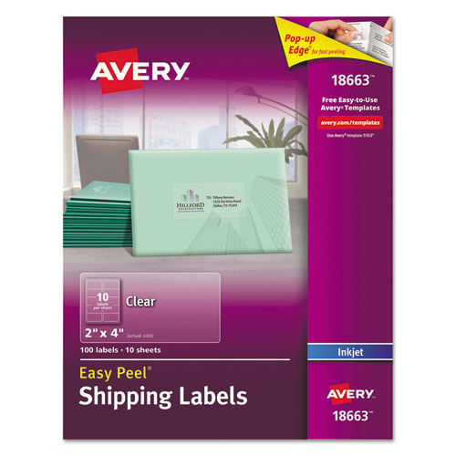 Image of Avery® 18663 Matte Clear Easy Peel Mailing Labels W/ Sure Feed Technology, Inkjet Printers, 2 X 4, Clear, 10/sheet, 10 Sheets/pack