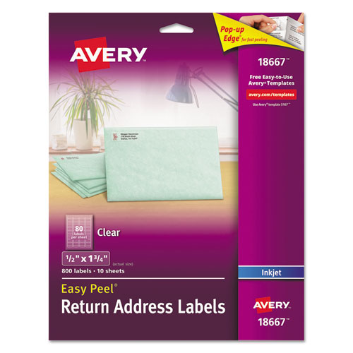 Image of Avery® 18667 Matte Clear Easy Peel Mailing Labels W/ Sure Feed Technology, Inkjet Printers, 0.5 X 1.75, Clear, 80/Sheet, 10 Sheets/Pack