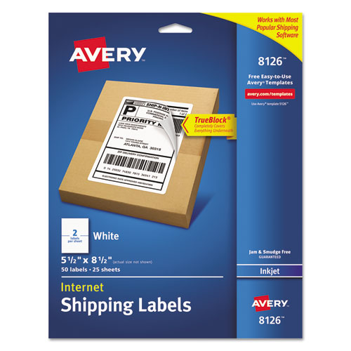 Image of Avery® 08126 Shipping Labels W/ Trueblock Technology, Inkjet Printers, 5.5 X 8.5, White, 2/sheet, 25 Sheets/pack