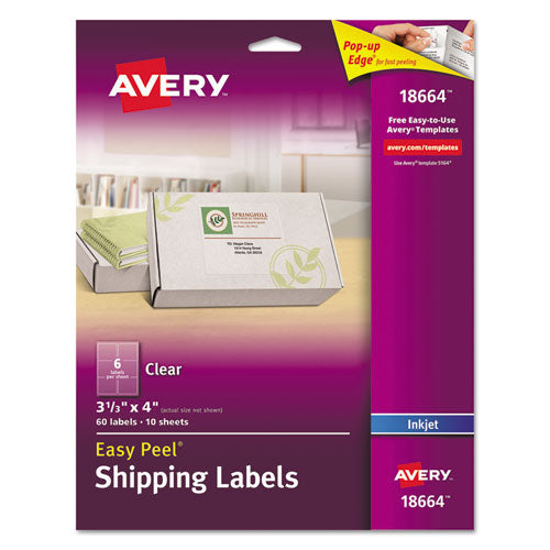 Image of Avery® 18664 Matte Clear Easy Peel Mailing Labels W/ Sure Feed Technology, Inkjet Printers, 3.33 X 4, Clear, 6/sheet, 10 Sheets/pack