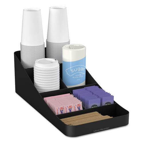 Image of Mind Reader COMP7BLK Trove Seven-Compartment Coffee Condiment Organizer, 7.75 x 16 x 5.25, Black