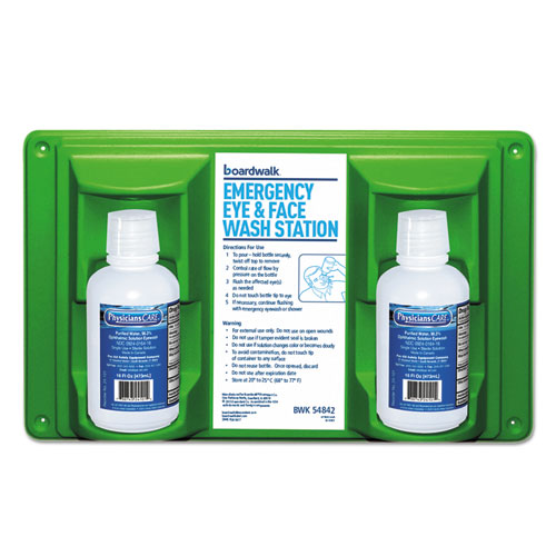 Image of Boardwalk® 54842 Emergency Eyewash Station, 16 Oz Bottle, 2 Bottles/station