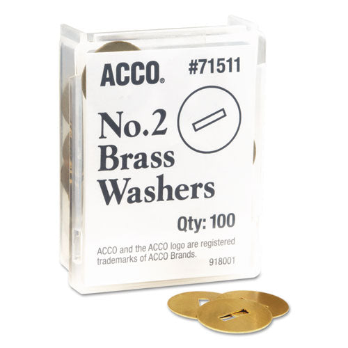 Image of ACCO A7071511 #2 Washers for Two-Prong Fasteners, 1.25" Diameter, Brass, 100/Box