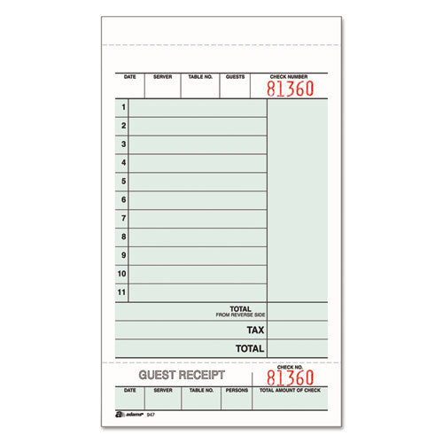 Image of Adams® 947SWC Multi-Part Guest Check Unit Sets, Two-Part Carbonless, 4.25 x 6.75, 250 Forms Total