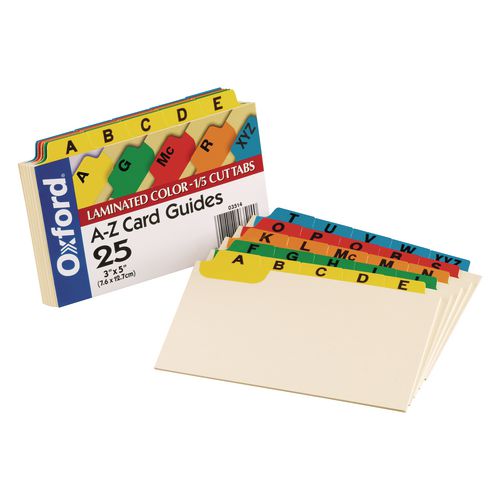 Image of Oxford 03514 Manila Index Card Guides With Laminated Tabs, 1/5-Cut Top Tab, A To Z, 3 X 5, Manila, 25/set