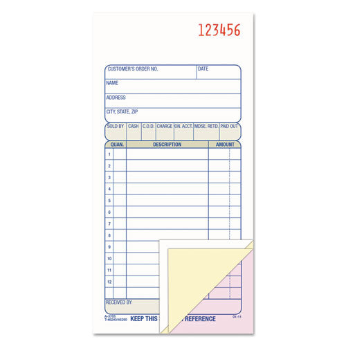 Image of Adams® TC3705 Multipart Sales Order Pad, Three-Part Carbonless, 3.25 x 7.13, 50 Forms Total